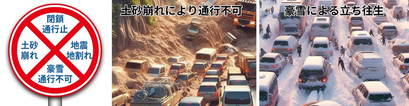毎年、交通規制 土砂崩れ 大雪などで長時間の渋滞・立ち往生が発生しています。